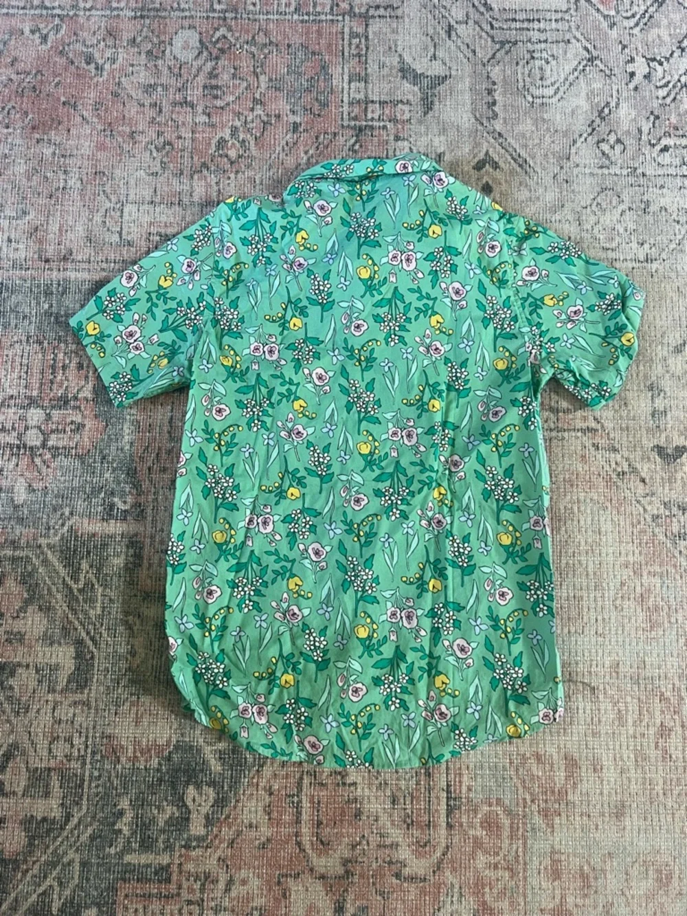 Cat & Jack Boys Green Floral Button Up Shirt Size XL 14